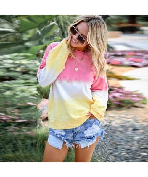 Tops Women's Gradual Print Casual Pullover Long Sleeve Sweatshirts Colorblock Tie Dye Top Blouse T-Shirt - Pink - CF18X92I9WW