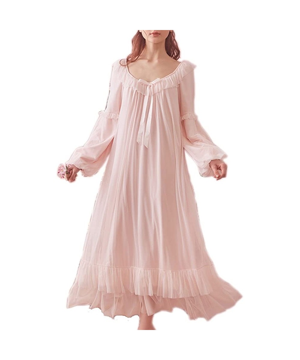 Nightgowns & Sleepshirts Women's Vintage Victorian Nightgown Long Sleeve Sheer Sleepwear Pajamas Nightwear Lounge Dress - Pin...