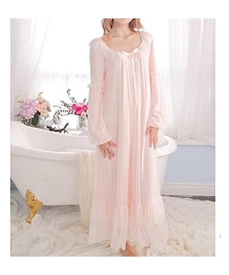 Nightgowns & Sleepshirts Women's Vintage Victorian Nightgown Long Sleeve Sheer Sleepwear Pajamas Nightwear Lounge Dress - Pin...