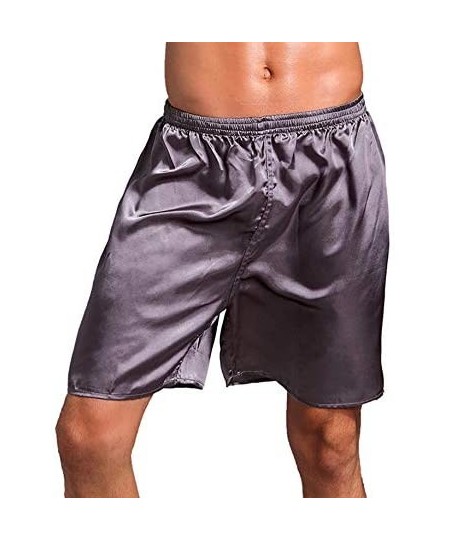 Robes Mens Sleepwear Satin Silk Underwear Boxers Shorts Nightwear Pajamas Bottom Pants S-XXXL - 3-pack black+design E+grey - ...