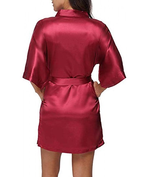 Thermal Underwear Women's Casual Solid 1/2 Half Sleeved V-Neck Bandage Pockets Sleepwear Mini Dress - Wine - CC195LLYM2C