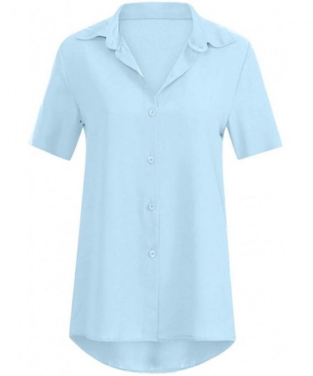 Nightgowns & Sleepshirts T Shirts for Women Adelibe Womens T Shirt Shirt Fashion Chiffon Solid Color Button Office Short Slee...