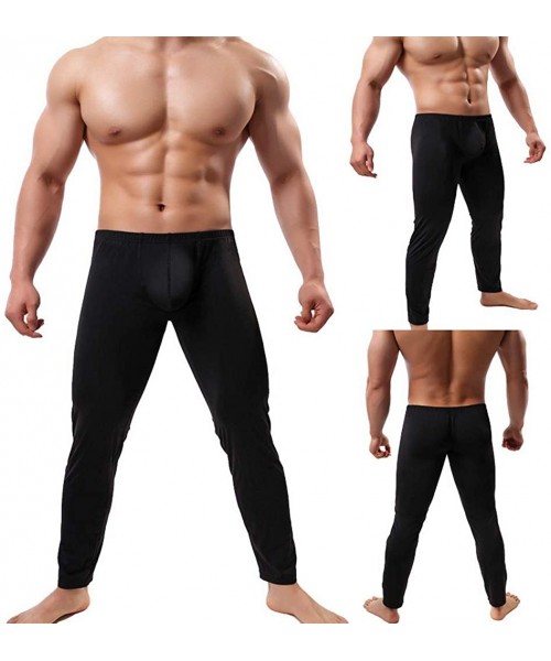 Thermal Underwear Men's Sheer Smooth Low Rise Bulge Pouch Pants Underwear - Black - CD18YKO0U67