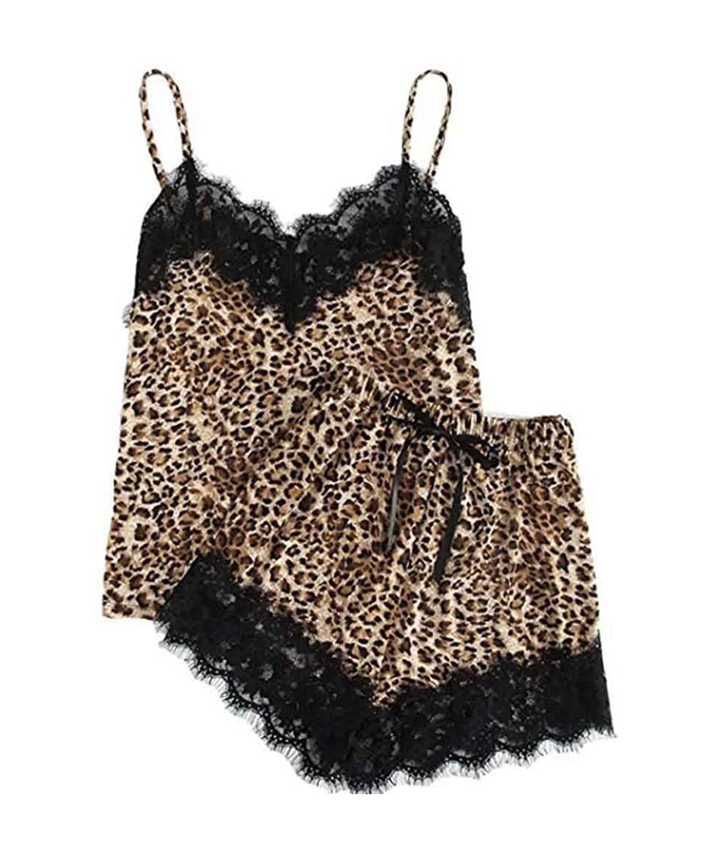 Sets Womens Girls Sexy Cute Lace Leopard Print Underwear and Shorts Pajama Set - Gold - CE19727XNST