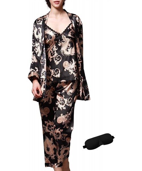 Sets Women/Men Pajama Sets 3pcs Silk Sleepwear Sets Cami Nightwear PJS Set with Matching Eye Mask Gift Black 3 Piece - CS18N8...