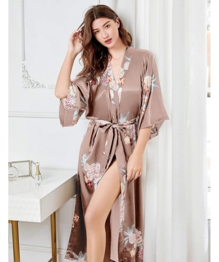 Robes Long Print Kimono Robe Blouse Kimono Cover Up Loose Cardigan Top Outwear - Khaki - CT190HOK25L