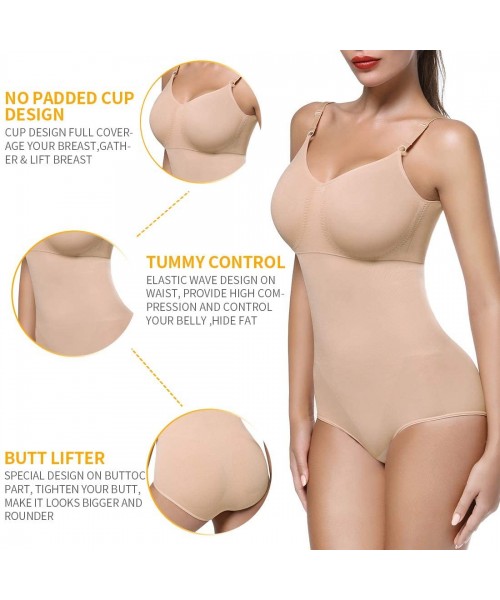 Shapewear Women Shapewear Bodysuit Top V-Neck Camisole Tummy Control Jumpsuits Body Shaper - Nude - CB19DLI2QL8