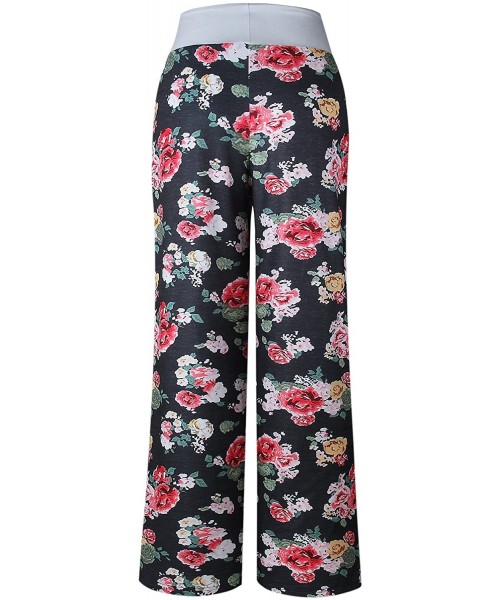 Bottoms Women's Comfy Soft Stretch Wide Leg Floral/Polka Floral Print Palazzo Pajama Pants Lounge - Black - CK187GU5RNI