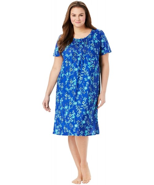 Nightgowns & Sleepshirts Women's Plus Size Pintuck Cooling Sleepshirt Nightgown - Ultra Blue Burst (2595) - CJ196CXNM9S