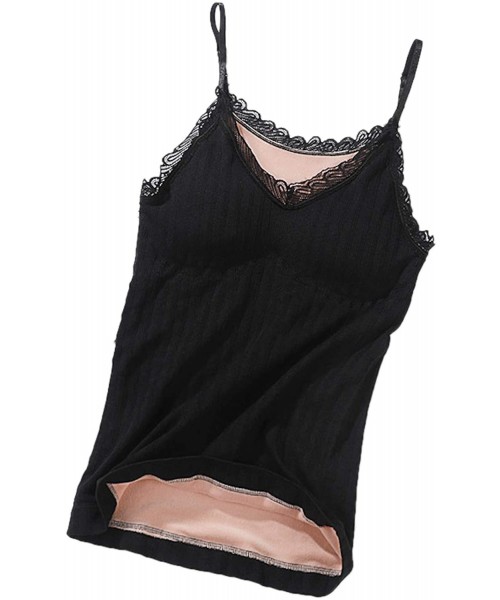 Thermal Underwear Womens Thermal Underwear Camisole Tank Top Fleece Lined Sleeveless Vest - Black (Adjustable Straps) - CX195...