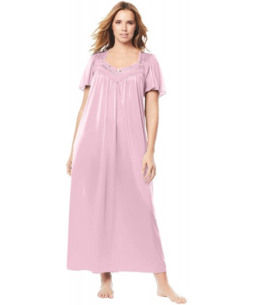Sets Women's Plus Size Long Silky Lace-Trim Gown Pajamas - Pink (0252) - CI1908MMX6T