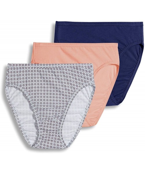 Panties Women's Plus Size Elance French Cut 3-Pack - Coral Reef/Geo Petals/Egyptian Blue - C618G4YR39M