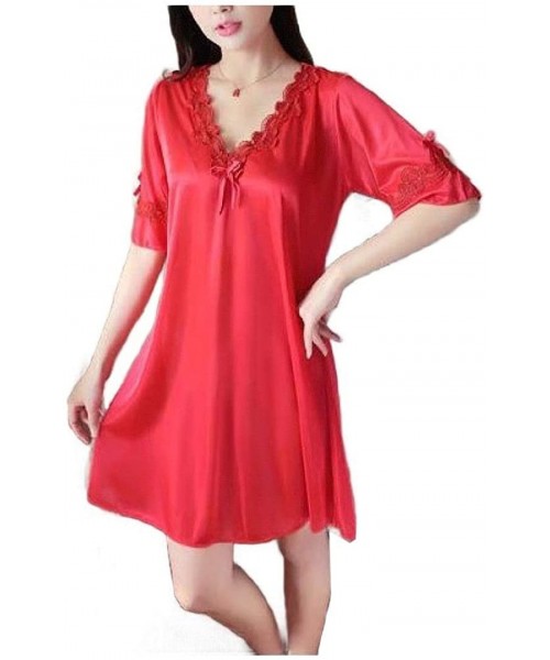 Nightgowns & Sleepshirts Womens Sexy Short-Sleeve Charmeuse Loose Silk Nightwear Sleepwear - As4 - CY19E77XME8