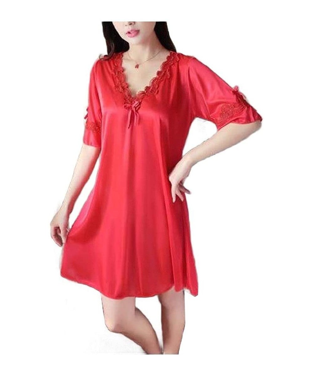 Nightgowns & Sleepshirts Womens Sexy Short-Sleeve Charmeuse Loose Silk Nightwear Sleepwear - As4 - CY19E77XME8