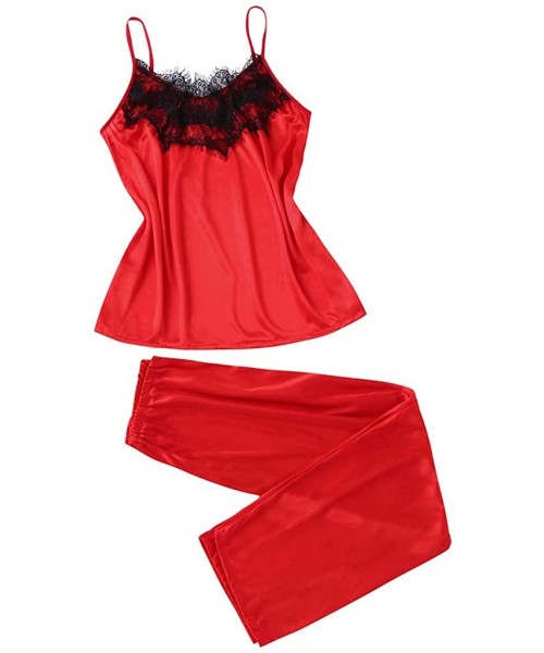 Bustiers & Corsets 2Pcs Ladies Lingeries Sexy Satin Silk Sleepwear Babydoll Lingerie Nightdress Loose Pyjamas Suit - Red - CP...