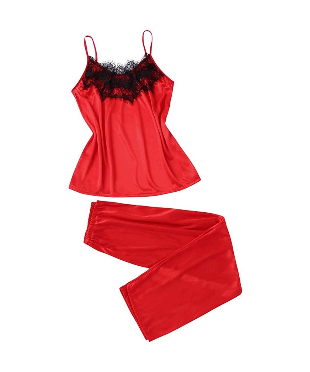 Bustiers & Corsets 2Pcs Ladies Lingeries Sexy Satin Silk Sleepwear Babydoll Lingerie Nightdress Loose Pyjamas Suit - Red - CP...