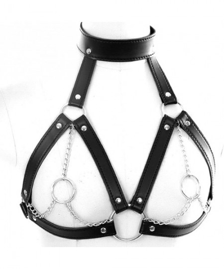 Bras Punk Gothic Leather Body Harness Women Crop Tops Hollow Out Cupless Bra - C218NG00SEY
