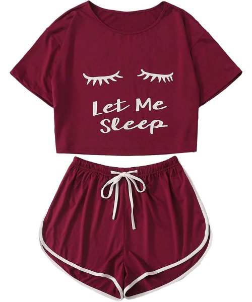 Sets Women Let Me Sleep Short Sleeves Round Neck PJ Pajamas Sets - Red - CW18WL8LMXO