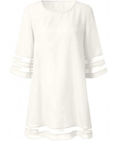 Bras Women's Mini Shirt Dress Solid Mesh Panel Bell Cocktail Party Dress Beach Sundress - White-1 - CS18R4MH7WG