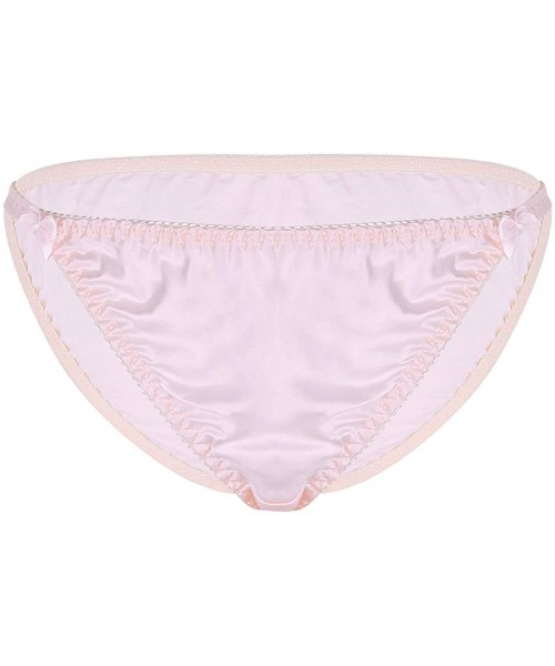 Panties Women's Silk String Bikini Panty Low Rise Brazilian Hipster Briefs Underwear - Pink - CC18M05NHND