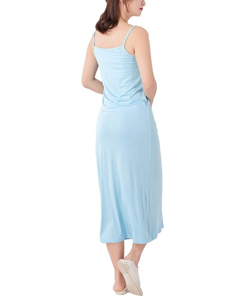Slips Women Long Adjustable Spaghetti Strap Full Cami Slip Camisole Under Dress Liner Nightgown - Light Blue-full-length - CA...