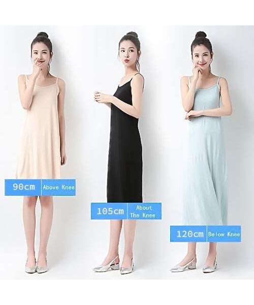 Slips Women Long Adjustable Spaghetti Strap Full Cami Slip Camisole Under Dress Liner Nightgown - Light Blue-full-length - CA...