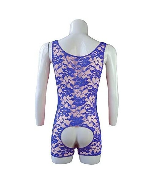 G-Strings & Thongs One-Piece Mens Sexy Lingerie- Lace See-Through Straps V-Neck Sling Stretch Singlet Bodysuit - Hot Pink - C...
