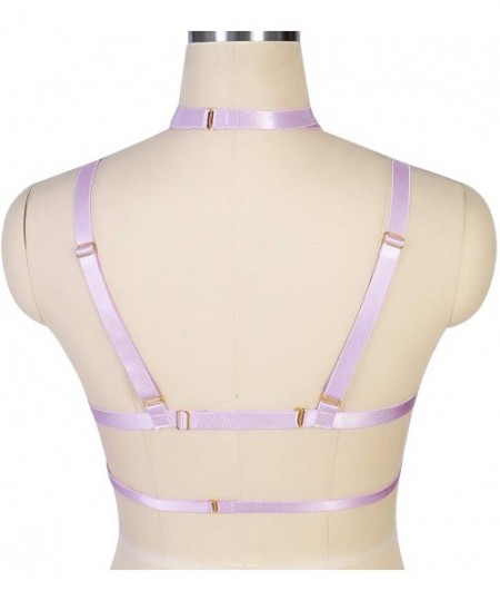 Bras Women's Body Harness Bra Carnival Party Photography Dance Accessories Clothing Adjustable Punk Gothic Bra - Purple - CY1...