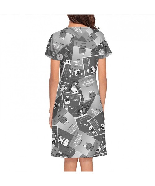 Nightgowns & Sleepshirts Women Snoopy- Nightgowns Printed Sleepwear Round Neck - White-16 - C419C909YWK