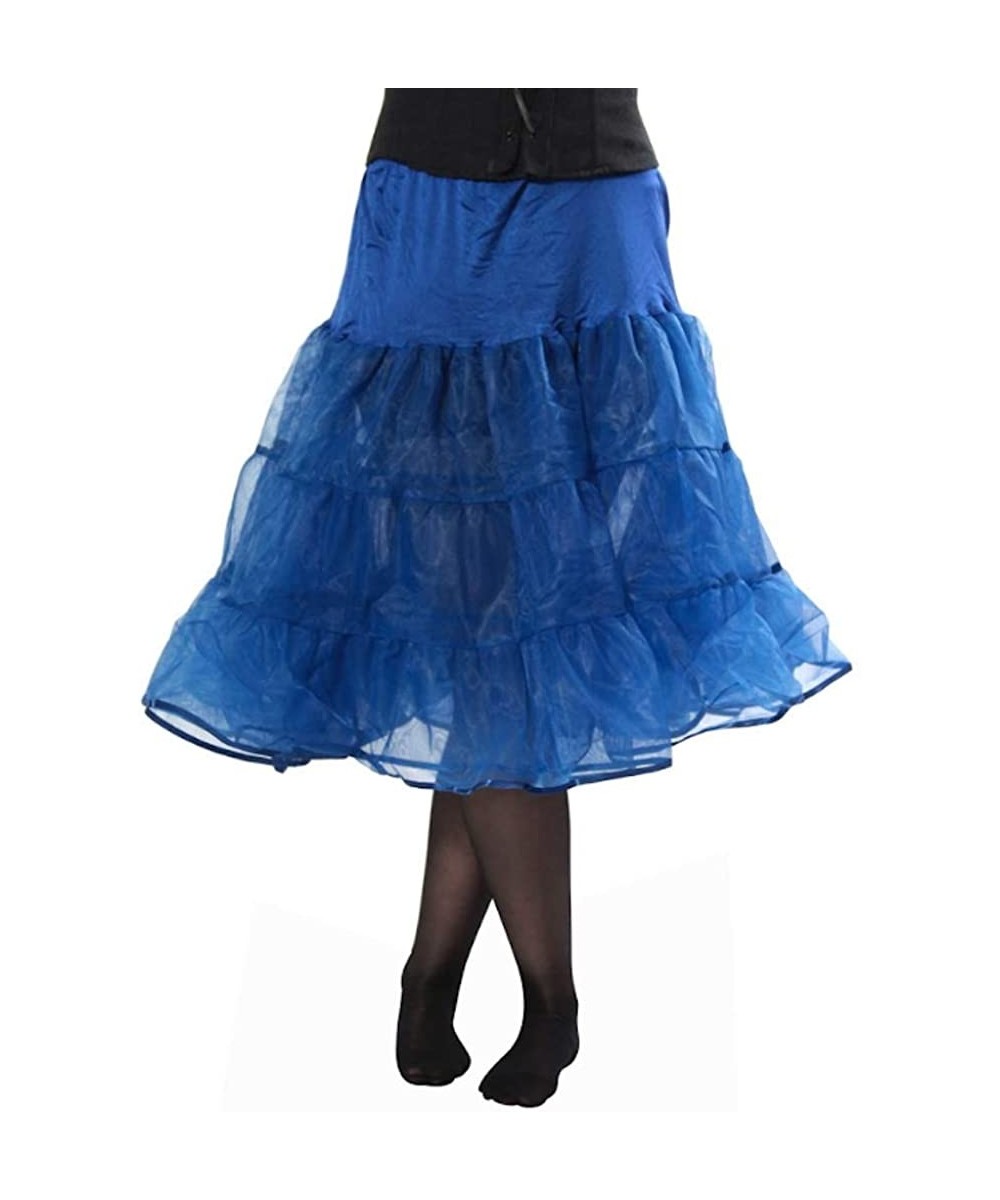 Slips Tea Length 25" Women Petticoat Nylon Yoke Underskirt for Vintage Dresses- Poodle Skirts- or Rockabilly - Royal Blue - C...