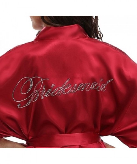 Robes Women's Satin Wedding Dressing Gown Short Kimono Robe for Bride Bridesmaid - Wine Red Bridesmaid - C718CCIMXCQ