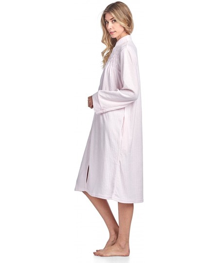 Robes Women's Zipper Front Jacquard Terry Fleece Robe Duster - Pink - C2180D2LEG7