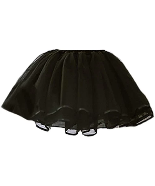 Slips Women's Short Vintage Ballet Tutu Tulle Midi Knee Length Skirt Underskirt - Black - CA190H6265A