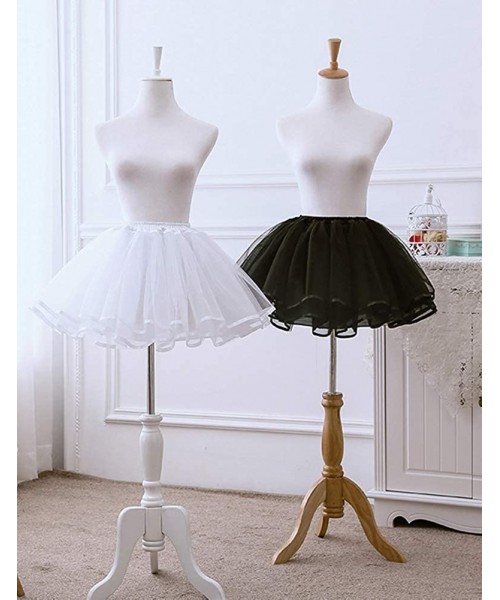 Slips Women's Short Vintage Ballet Tutu Tulle Midi Knee Length Skirt Underskirt - Black - CA190H6265A