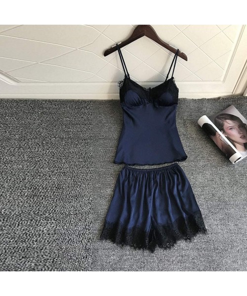 Bustiers & Corsets Women's Sexy Satin Sling Sleepwear Casual Lingerie Lace Bowknot Nightdress Underwear - Blue - CI194N972GH