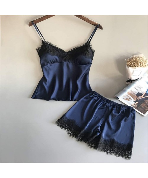 Bustiers & Corsets Women's Sexy Satin Sling Sleepwear Casual Lingerie Lace Bowknot Nightdress Underwear - Blue - CI194N972GH