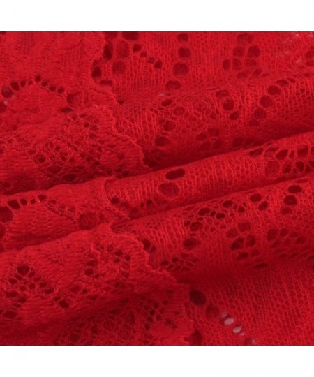 Baby Dolls & Chemises New Women Lace Teddy Sexy Lingerie Deep V Halter Bodysuit Underwear Set - Red - CW1933WLSGQ