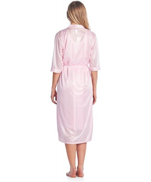 Robes Women's Satin 2 Piece Robe and Nightgown Set - Embroidered Pink - CM17YOCW35L