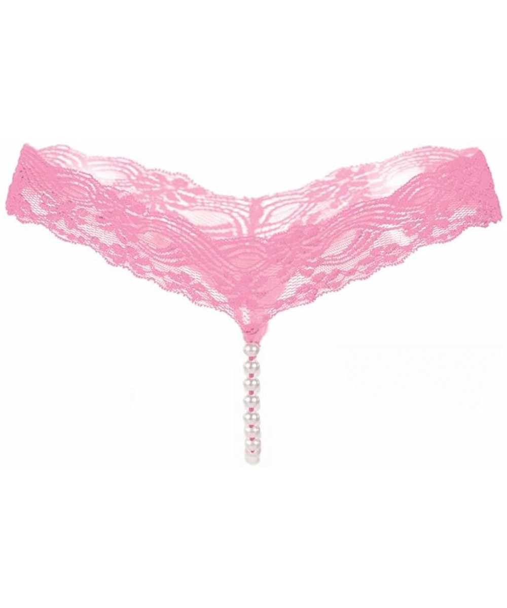 Panties Sexy Lingerie Panties- Women Lace G String Underwear Transparent Thongs for Ladies - Pink - CU18827WML7