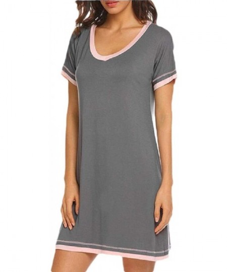 Nightgowns & Sleepshirts Women's Sleepwear Casual Nightgowns Short Sleeve V Neck Sleepshirt - Gery - CT19DHDWD5E