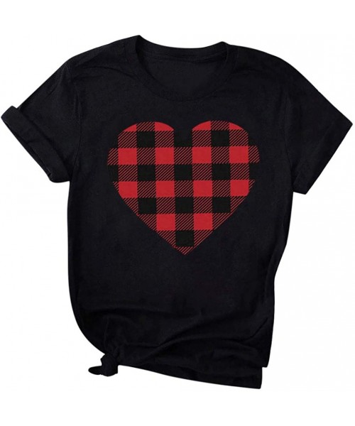 Tops Women's Valentine Shirt- Adeliberr Heart-Shaped Cute Graphic Print Shirt Shirt T-Shirt Short Sleeve - D-black - CL194K5S7UE
