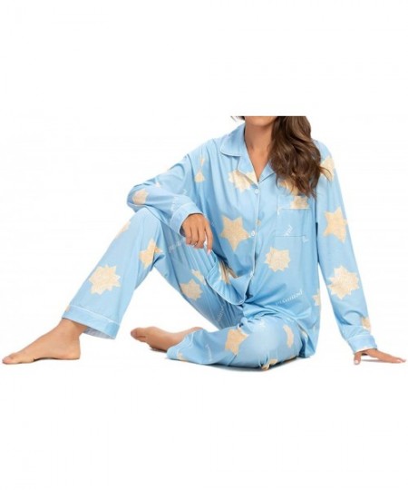 Sets Womens Pajama Sets - Long Sleeve Button Down Cotton Soft Flannel Pajamas for Women S-3XL (Leaves Green- XX-Large) - CH19...