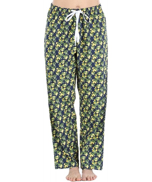 Sets Women's Sleepwear Poplin Cotton Short Sleeve Button Up Top Pajama Set - Pant Set - Lemons - CY18I9O54CX