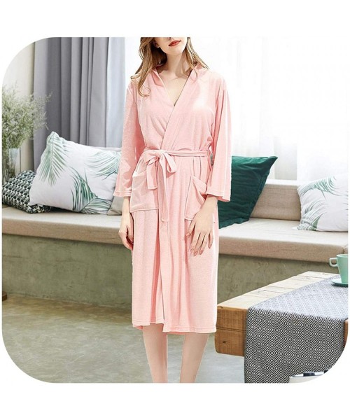 Robes Women Robe Bathrobe Bridesmaid Robes Kimono Robes Thin Soft Pocket Robe Feamle Dressing Gowns Homewear Sleepwear Pink -...