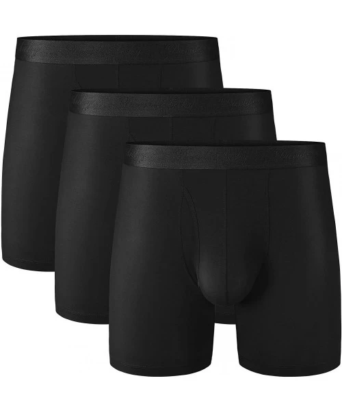 Trunks Men's Underwear Ultra Soft Micro Modal Trunks Boxer Briefs with Fly Boxer Shorts - Black-6.5" Leg With Fly - CQ185ET55DM