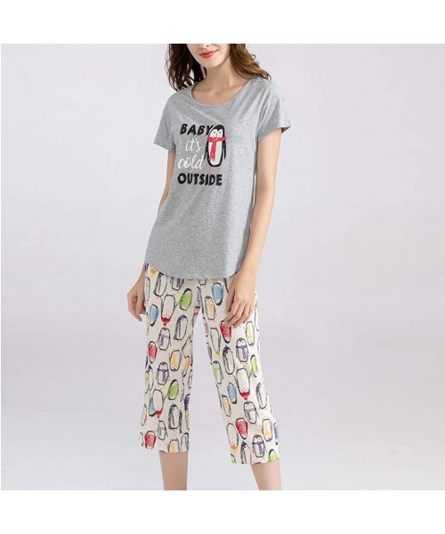 Sets Women's Sleepwear Tops with Capri Pants Pajama Sets - Penguin - CW18Q8KWOAX