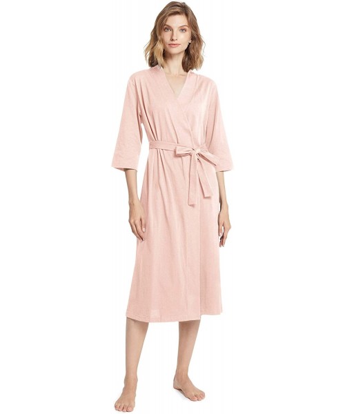 Robes Womens Cotton Kimono Robe- Lightweight Summer Bathrobe Soft Long Sleepwear Ladies Loungewear S-3XL - Pearl Pink - CO18S...