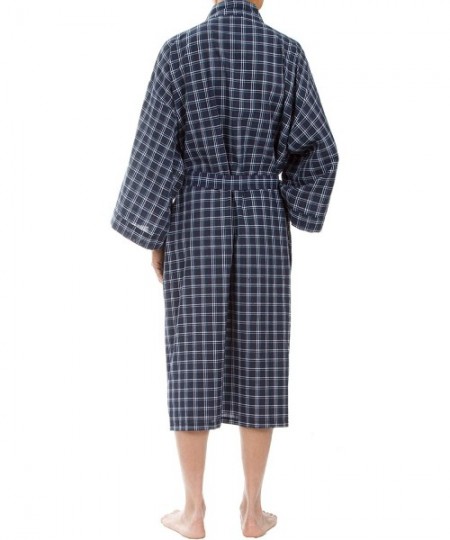 Robes Men's Plaid Robe- Woven Bathrobe - Navy Plaid - CW188KLKYKQ