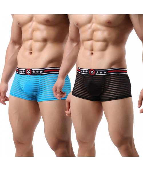 Boxer Briefs Mens Boxer Briefs Soft Mesh Breathable Underpants Men's Sexy Underwear Cool Design See-Through Trunks Pack - Bla...