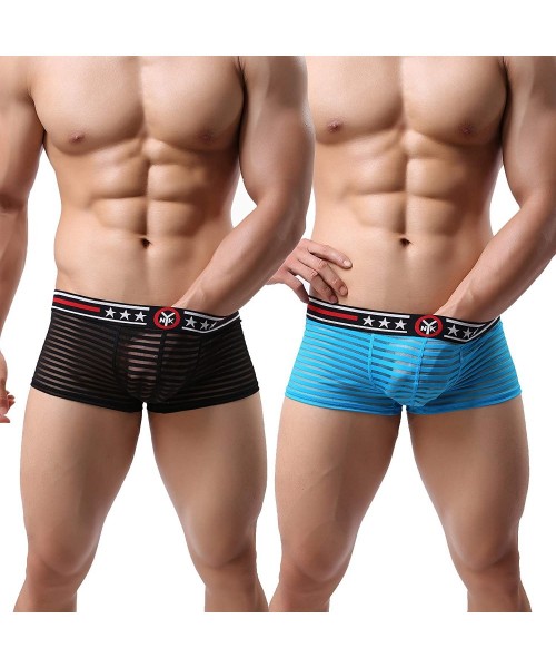 Boxer Briefs Mens Boxer Briefs Soft Mesh Breathable Underpants Men's Sexy Underwear Cool Design See-Through Trunks Pack - Bla...